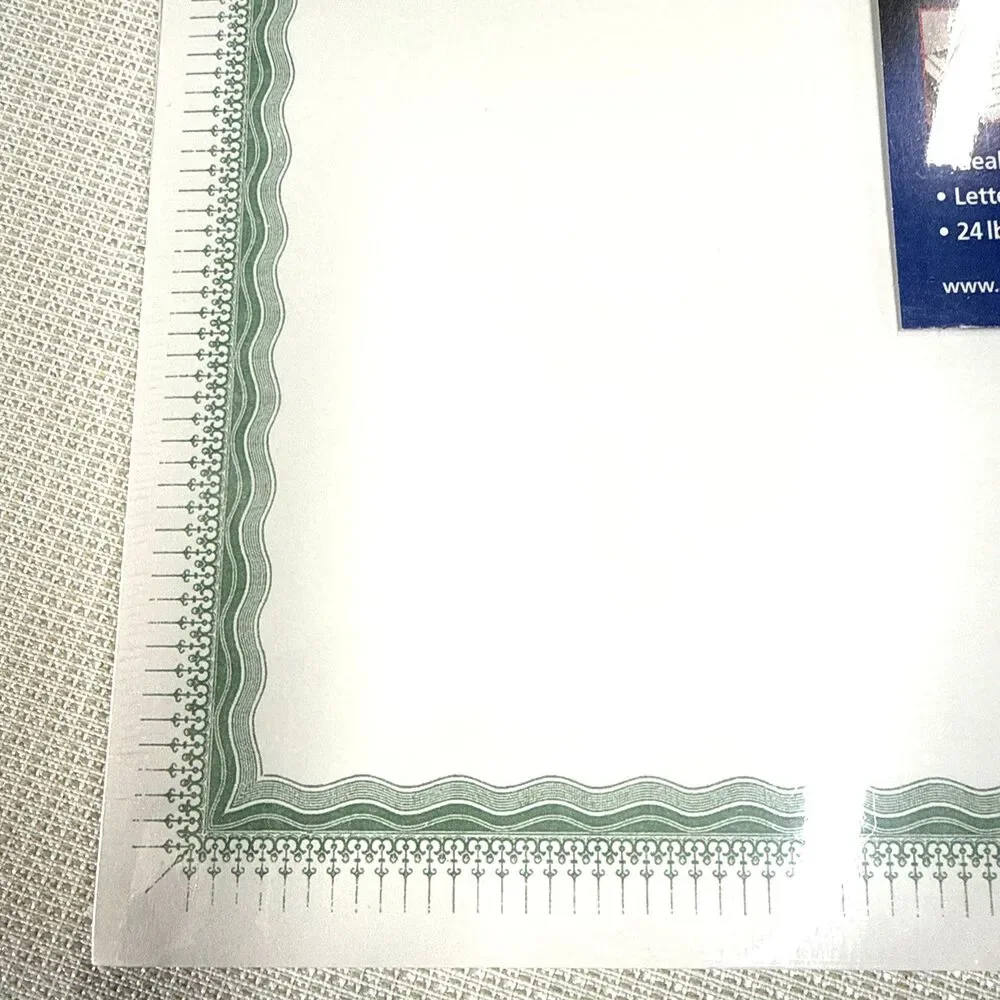 Vintage Ampad Green Certificate Specialty Paper 100 Sheets 8.5 x 11 Item #35506